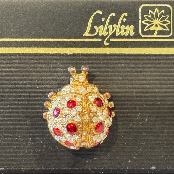 2 Lilylin Brooches—1 Apple 1 lady Bug. Lady bug has 1 jewel missing. See Pics - Picture 2 of 6